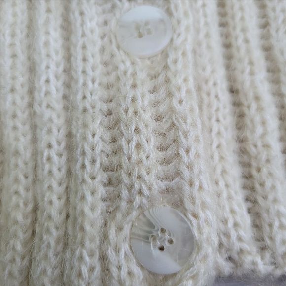 Vintage LL Bean Sweater Women Cardigan Vneck Button Mohair Wool Blend Ivory - Picture 7 of 11